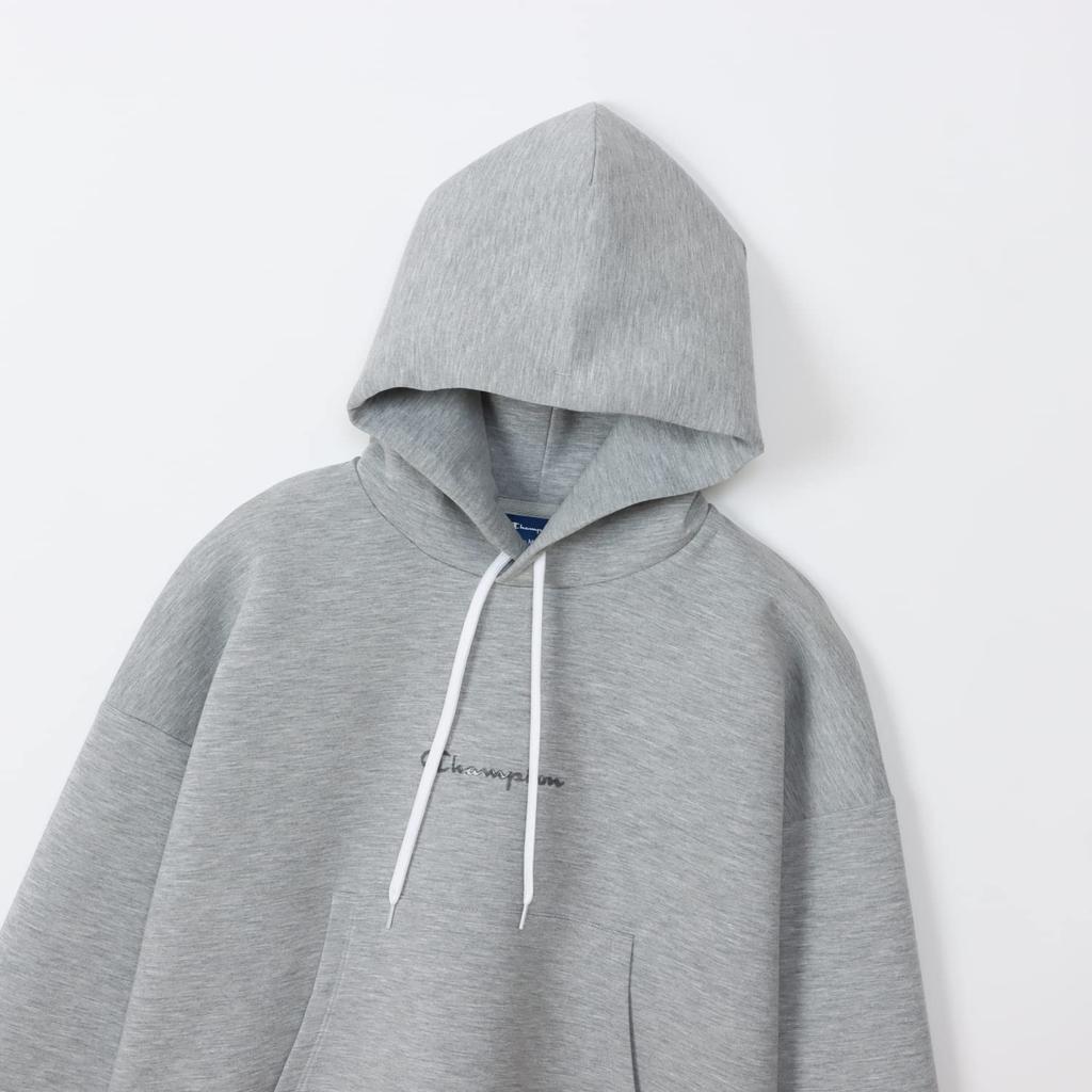 Champion Script Logo Hooded Long Oxford Size L Women's WRAP-AIR Sweatshirt, Sleeve, Stretch, Warm, Gray, (CW-YS102)