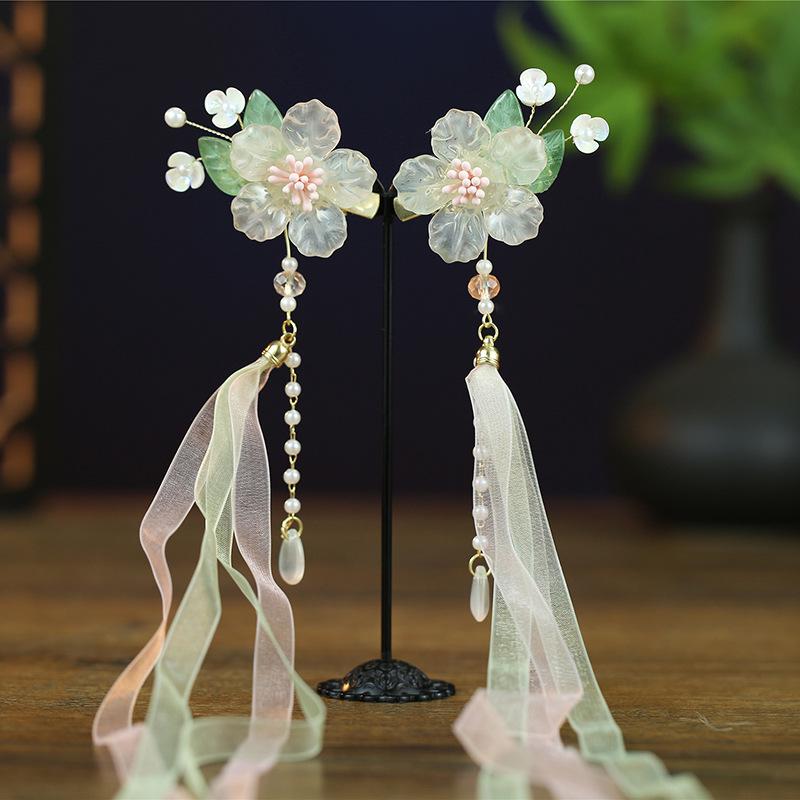 2024 Hanfu Headdress Hairpins: Women's & Children's Tassel Headflower Hair Accessories