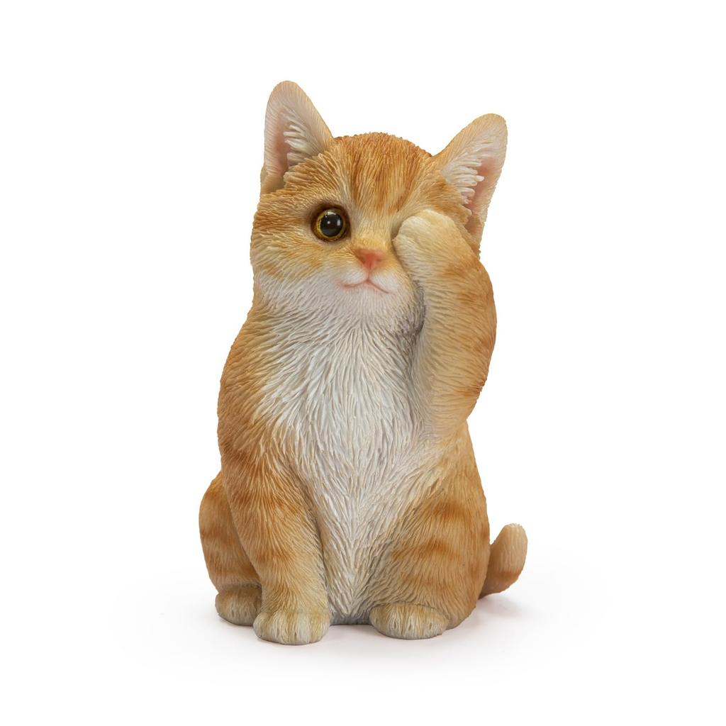 Ubia See No Evil Brown Tabby Cat, 7 X 6.5 X 10.5 Cm, Doll Figurine, Animal Ornament, Garden Decoration, Cat, H23006-1