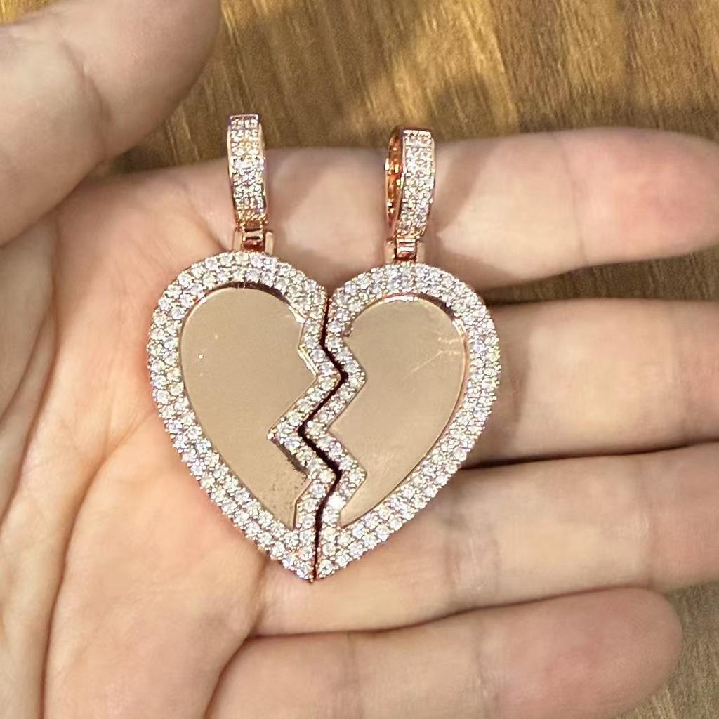 Hip-hop Ancient Cute Magnet Heart Photo Pendant Necklace Fashionable Copper Inlaid Zircon Personalized DIY Photo Pendant