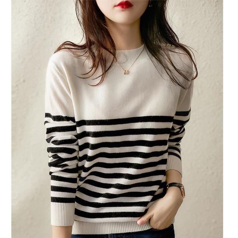 Women's Retro Striped Loose Knit Sweater - Japanese Style, Autumn/Winter Fashion, Drop Shoulder, All-Match Trend