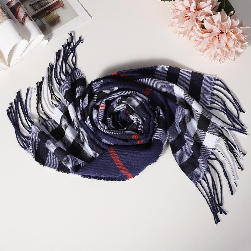Stylish British Plaid Cashmere-Feel Scarf for Men & Children - Autumn/Winter Warm Shawl & Snood