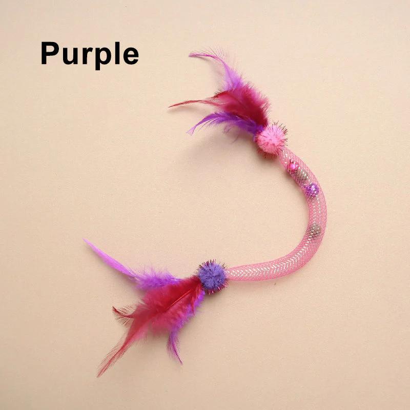 Mix Mint Ball Feather Elastic Net Cat Toy Plush Ball Stick Kitten Interactive Scratching Feather Toys Funny Pet Supplies