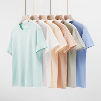 Verão Roupa Masculina Algodão Pesado Camiseta de Manga Curta Masculina Solta Cor Sólida Camiseta Básica Marca da Moda Roupas Brancas