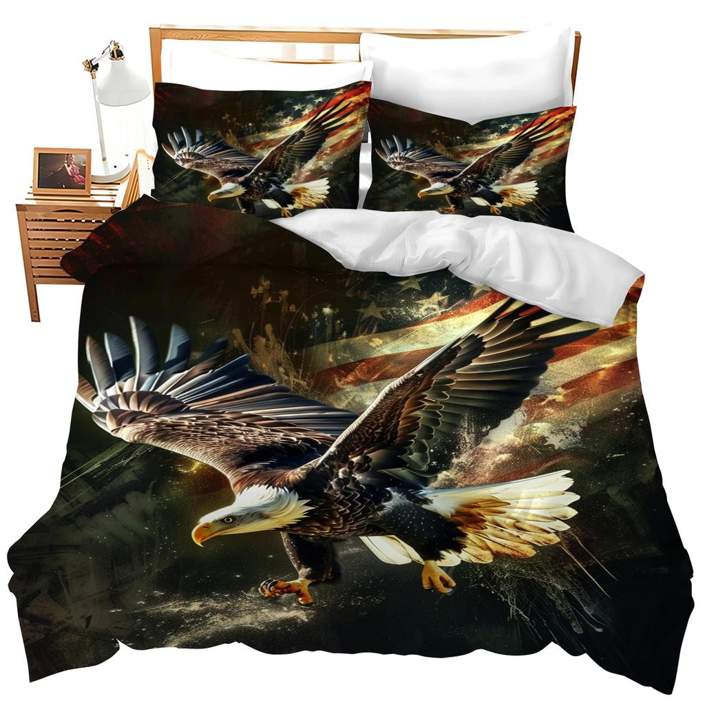 Eagle Duvet Cover Set for Boys Men Queen King Twin Size Lightweight Down Room Decor 2 Pillowcases 1 Comforter Cover No Comforter