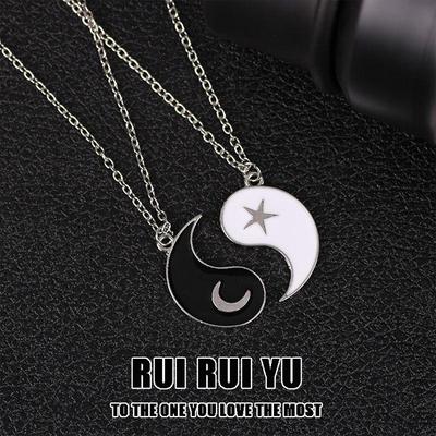 RUI RUI YU Couple Moon Star Necklaces Chinese Tai Chi Gossip Banish Bad Luck Charm Pendant ChainNecklace Jewelry Lovers Valentine's Gift