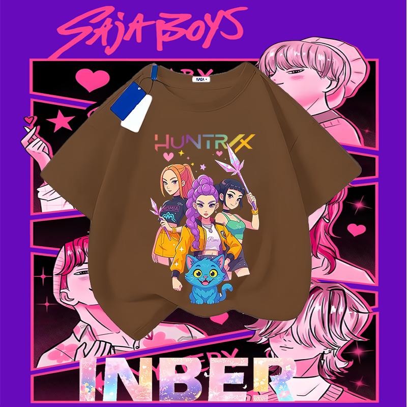 Kpop Demon Hunters Children's Clothing Short Sleeve T-shirt Cute Kpop Demon Hunters Tiger Harajuku Tshirt for Boys Girls