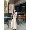 Kumikumi Sweet Style Suit Bows Contrast Color Knitwear Women's Autumn Apricot Drape Skirt Two-piece Set
