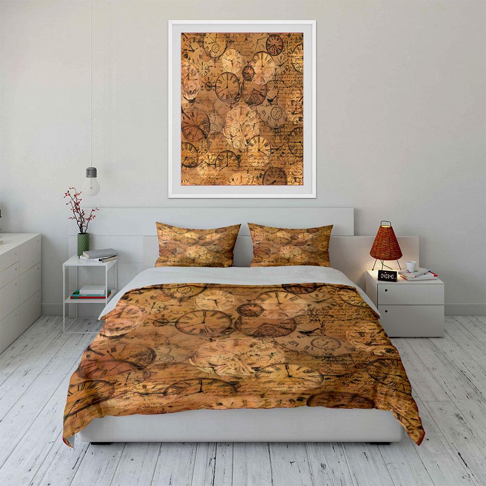 Vintage Clock Pattern Set Soft Comfortable Duvet Cover Bedding Set Included 1*Duvet Cover & 2*Pillowcases, Gift