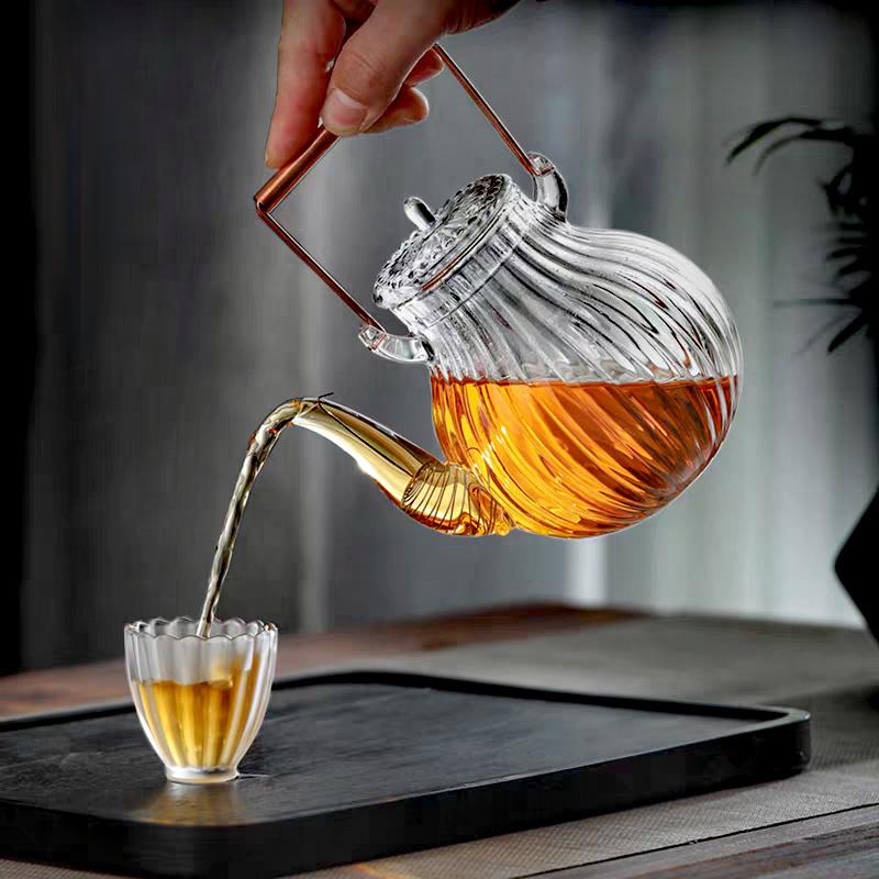 700ml Brass Handle Beam Glass Teapot With Filter Home Boiling Puer Flower Olong Tea Pot Tea Kettle Kung Fu Tea Set Teaware