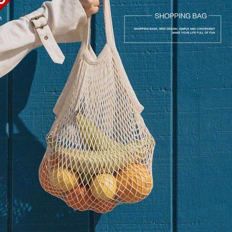Totes Mesh Bag Cotton String Produce Shopping Turtle-bags Grocery Long Handle Net Shoulder-Bag Fruit Vegetable Reusable