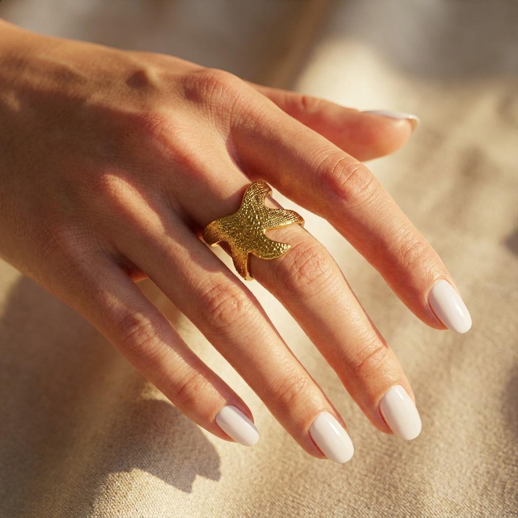 Stainless Steel Adjustable Starfish Texture Open Ring