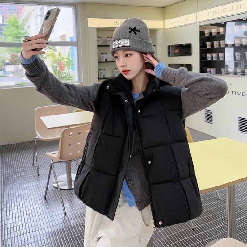 New autumn and winter solid color zipper stand-up collar short cotton vest small man wearing thin student vest jacket Cang