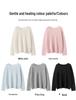Early Autumn Lightweight Gold Thread Pure Cashmere Solid Round Neck Loose Pullover Sweater for Women