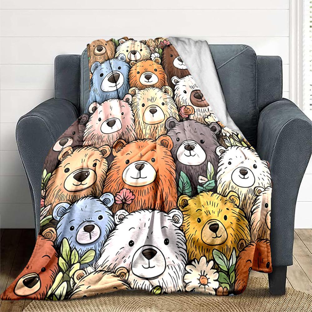 1pc Bear Collection Blanket, Lightweight Flannel Throw Blanket For Sofa, Bed, Travel, Camping, Living Room, Office, Couch, Chair, And Bed