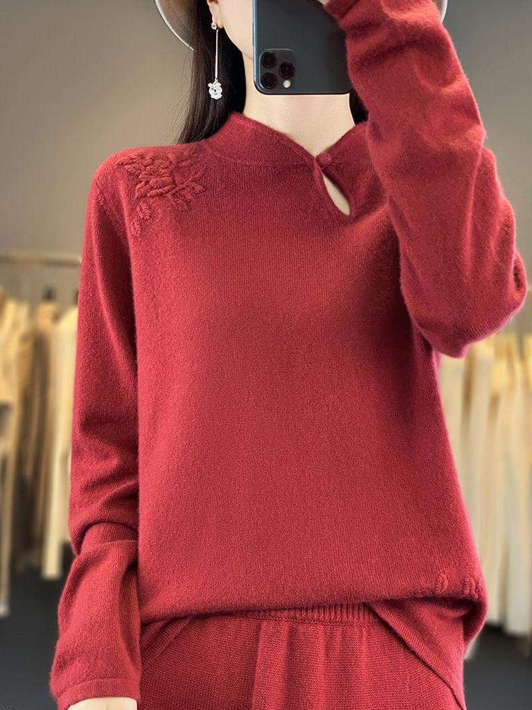 Women's Slim Fit Stand Collar Wool Pullover Sweater - Soft Autumn/Winter Knitwear