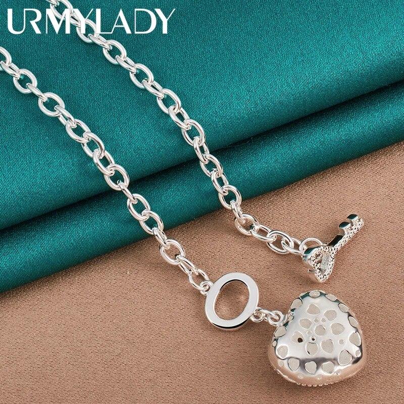 URMYLADY 925 Sterling Silver Heart Zircon Pendant Necklace For Women Wedding Party Fashion Jewelry
