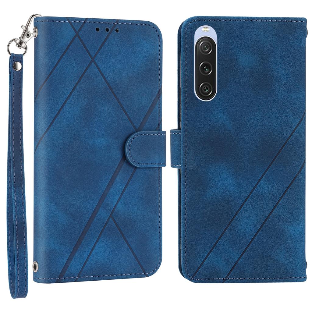 For Sony Xperia 5 IV 5G Case Imprinted Line Leather Phone Cover with Handy Strap