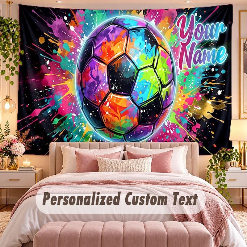 Soccer (149) Theme Wall Tapestry Customized With Name Text Personalized Hanging Tapestry For Bedroom Living Room Decor