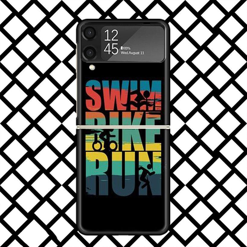 

Triathlon Swim Bike Run Phone Case For Samsung Z Flip 7 6 5 4 3 Galaxy ZFLIP7 ZFlip6 5G Flip5 Flip4 Flip3 5g Black Hard Cover Samsung Z Flip