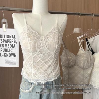 Spring French Style Lace Camisole: Fishbone Design, Padded & Slimming, Wear As Inner or Outer Layer