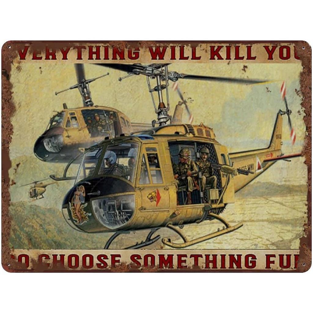 Military Metal Tin Signs Fight Plane Wall Art Poster Plaque Vintage Iron Painting Decoration for Home Cafe Washing Room Club