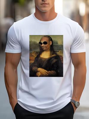Limited Edition Men's Funny Mona Lisa with Glasses T-Shirt - Humorous Graphic Tee Suitable for Casual Wear