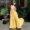 Beach Vacation Yellow Halter Dress New French Style Cute Unique Beautiful Fitted Long Sleeve Women's Summer