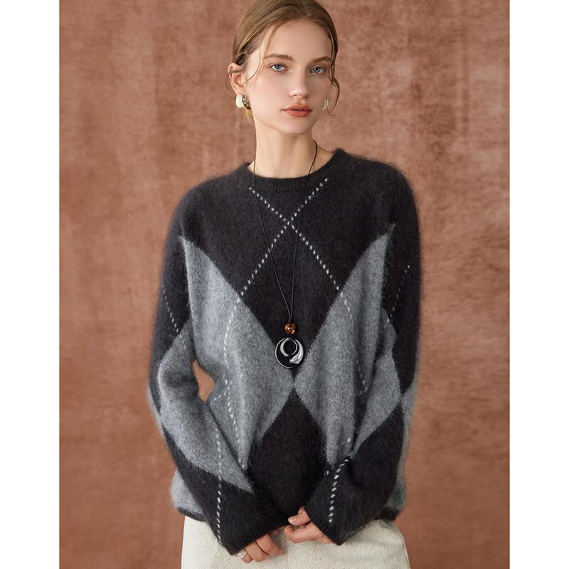 Women's French Retro Cashmere Blend Diamond Sweater