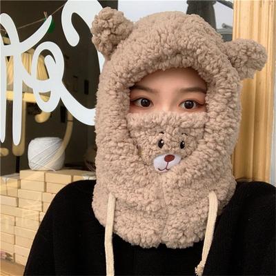Inverno Bonito Desenho Animado Urso Orelha Cap Cordeiro Pelúcia Máscara Cap Urso Quente Espessado Proteger Orelhas À Prova de Vento Lenço Cap para Mulheres Meninas Presente