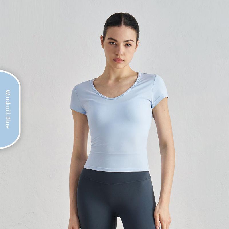 

Lu Same Quick-Drying Sports T-shirt Women 2025 Summer Popular Tight Sports Short sleeve Pilates Training Yoga Clothes Windmill Blue [deep U]] L