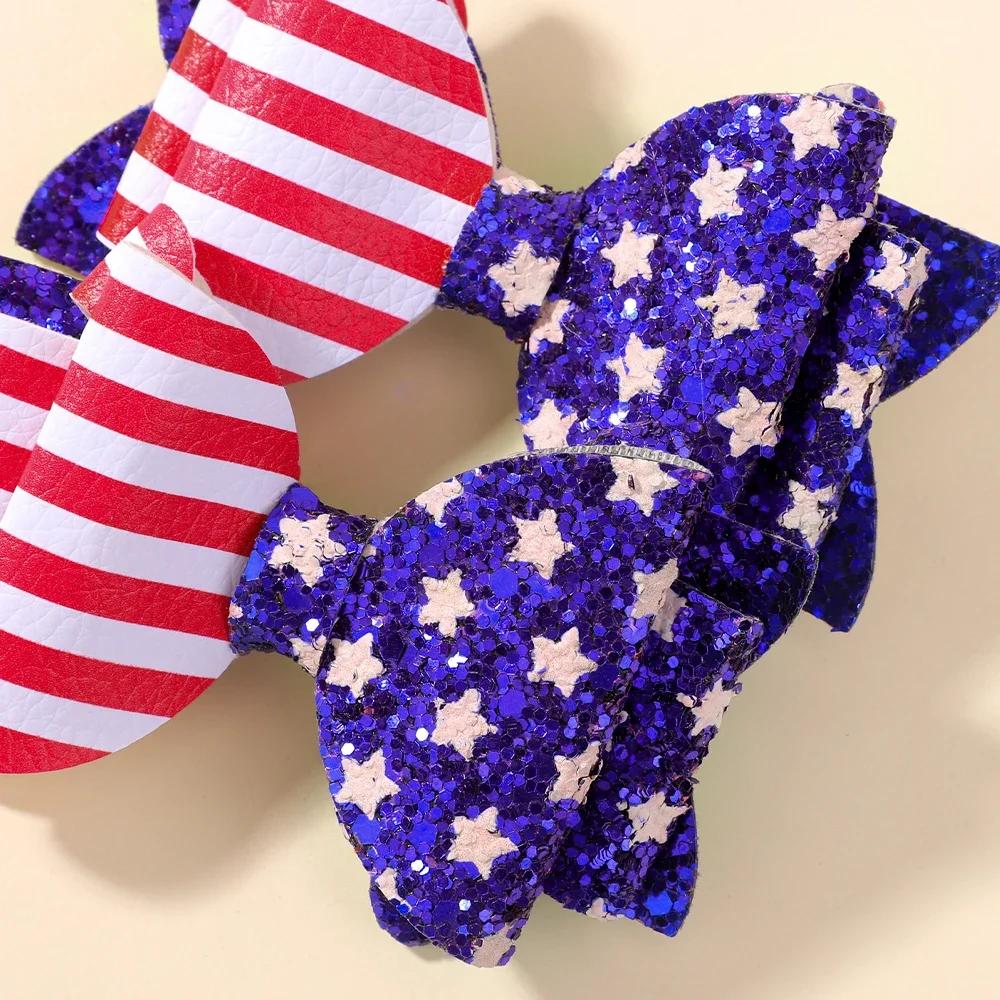 2pcs Independence Day Hair Bows Clips for Kid Girls Glitter Star Barrettes Hairpin Party Headwear Children Hair Accessories