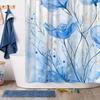 1 Stück Eleganter Blauer Blumen-Duschvorhang - Zarte Blütenblätter, Hellblauer Farbverlauf, Minimalistisches Design, Polyester, 70,8x70,8 Zoll