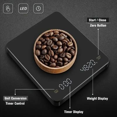 0.1g Accuracy 3kg Capacity High Precision Digital Coffee Scale Rechargeable Timer LED Screen USB for Espresso Kitchen