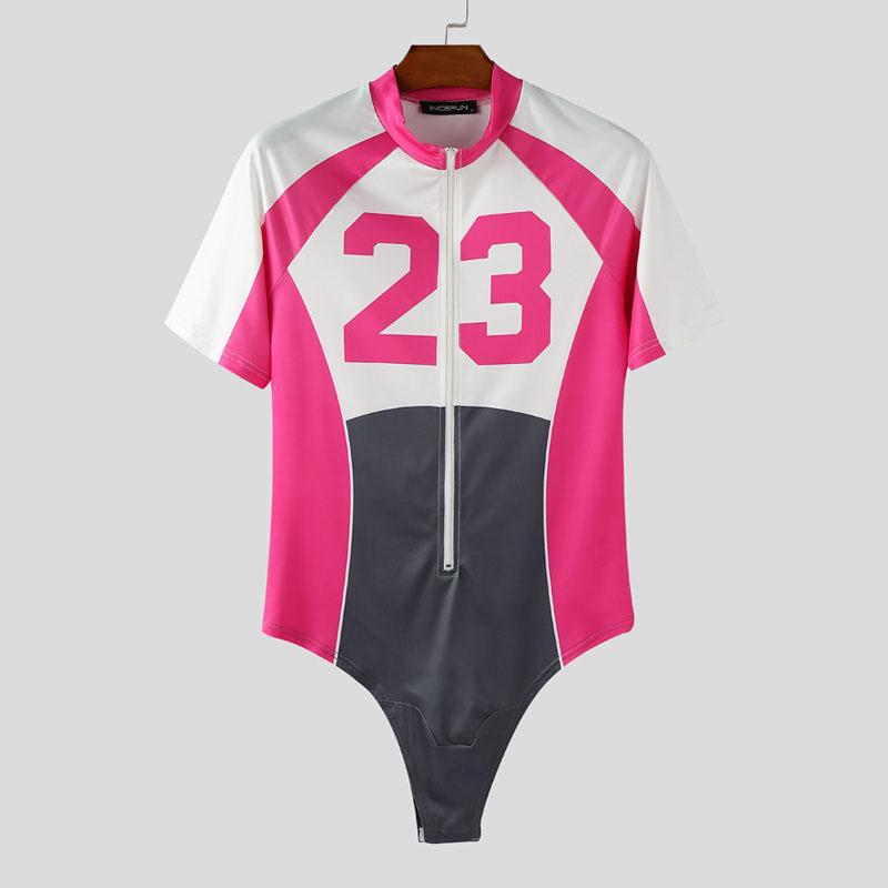 INCERUN Men's Sleeveless Letter Print Zip-up Fitted Jumpsuits Playsuits Underwear Pajamas