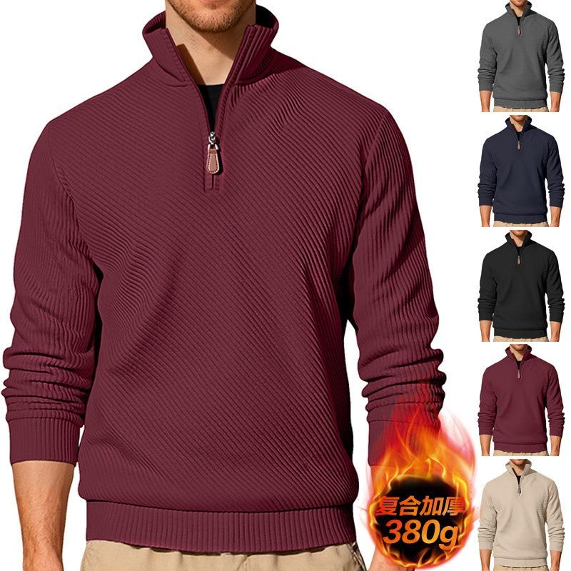 Factory Men's Twill Jacquard Pit Strip Long-sleeved Half-zip Sports Casual Trendy Sweatshirt