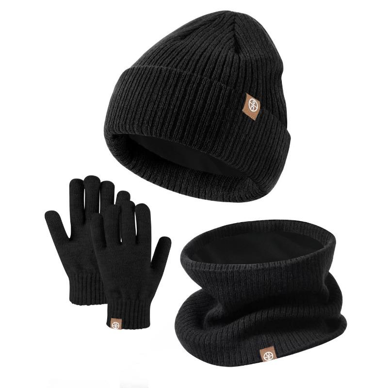 Winter Strick Woll Bommelmütze, Schal, Handschuhe, 3-teiliges Set, Kinder Samt Warme Mütze