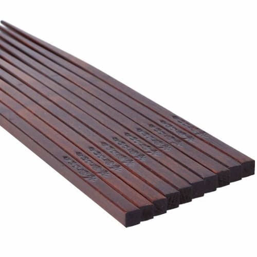 Set of 5 Japanese-made Kiso Hinoki Chopsticks, Lacquered Wood. Lightweight and durable, these chopsticks are dishwasher safe and hot plate compatible.