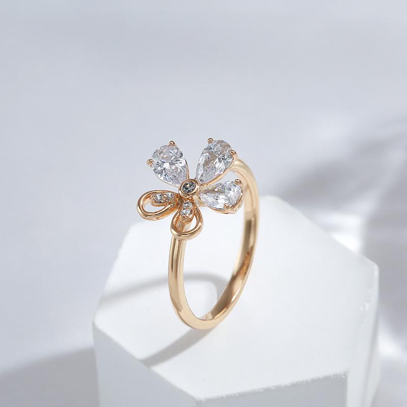Fashion Crystal Flower Luxury  Rose Gold Color Natural Zircon Retro Women'S Ring Temperament Party Wedding Jewelry