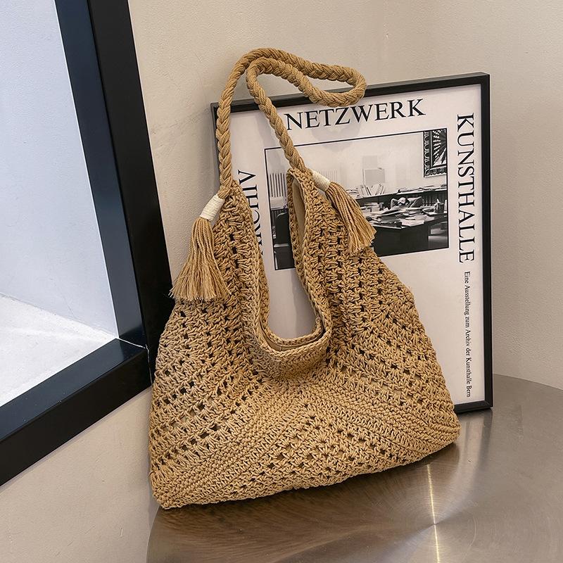 

2025 new retro straw woven bag women s tote bag versatile large-capacity portable woven bag хаки