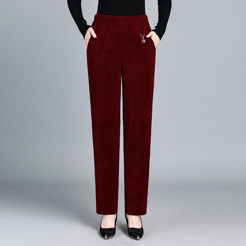 Pants Autumn Winter Corduroy Trousers Plus Velvet Middle-aged Elderly Women's Loose Straight