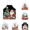 1PC Cartoon Print Waterproof Apron Protective Party Breathable Kitchen Adjustable Santa Claus Stain-Resistant 68x55cm