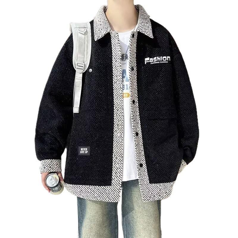 Mens Small Fragrance Style Shirt Jacket Loose Casual Fashion Coat