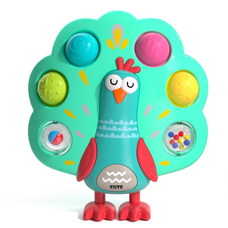 Baby grabbing practice board pressing peacock toy baby decompression puzzle finger training fine motor toy