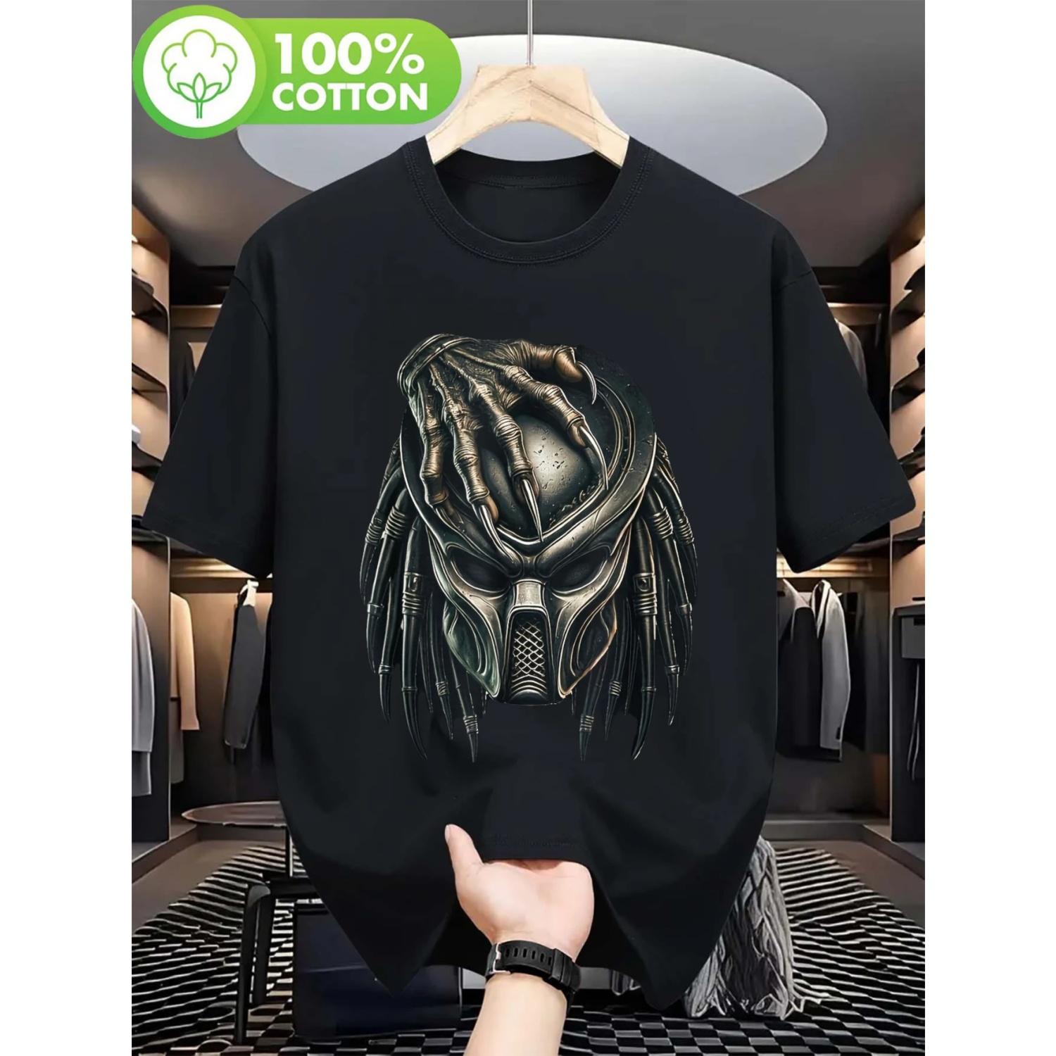 

The Casual Street Style Top Is Print with A Predator Face Pattern Which Is Very Suitable for Daily Wear and Fashionable Styling S чёрный
