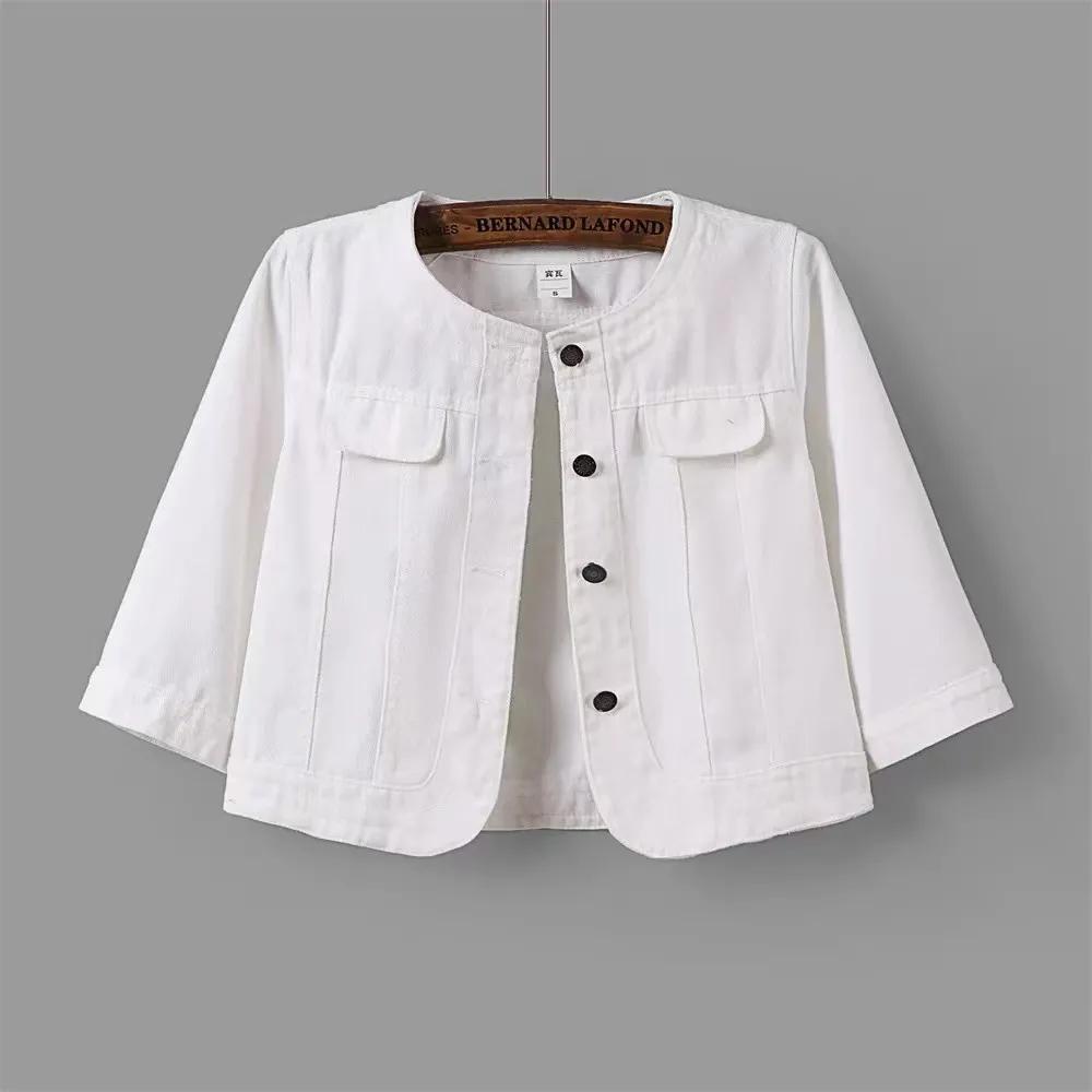 Dame Slim-fit Tynn Denimjakke med Trekvart Ermer i Koreansk Stil, Casual Pluss Størrelse Kort Jakke