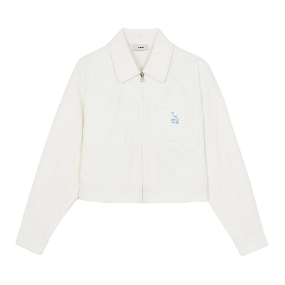 MLB Solid Color Polo Collar Zipper Long Sleeve Loose Jacket Women jackets 3FDKV0361-07IVS
