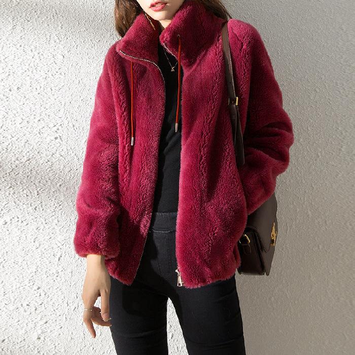 Cappotto Invernale da Donna in Pile Corallo Doppio Caldo Collo Alto Cappotto Lungo Casual alla Moda da Donna con Cerniera Maniche Lunghe
