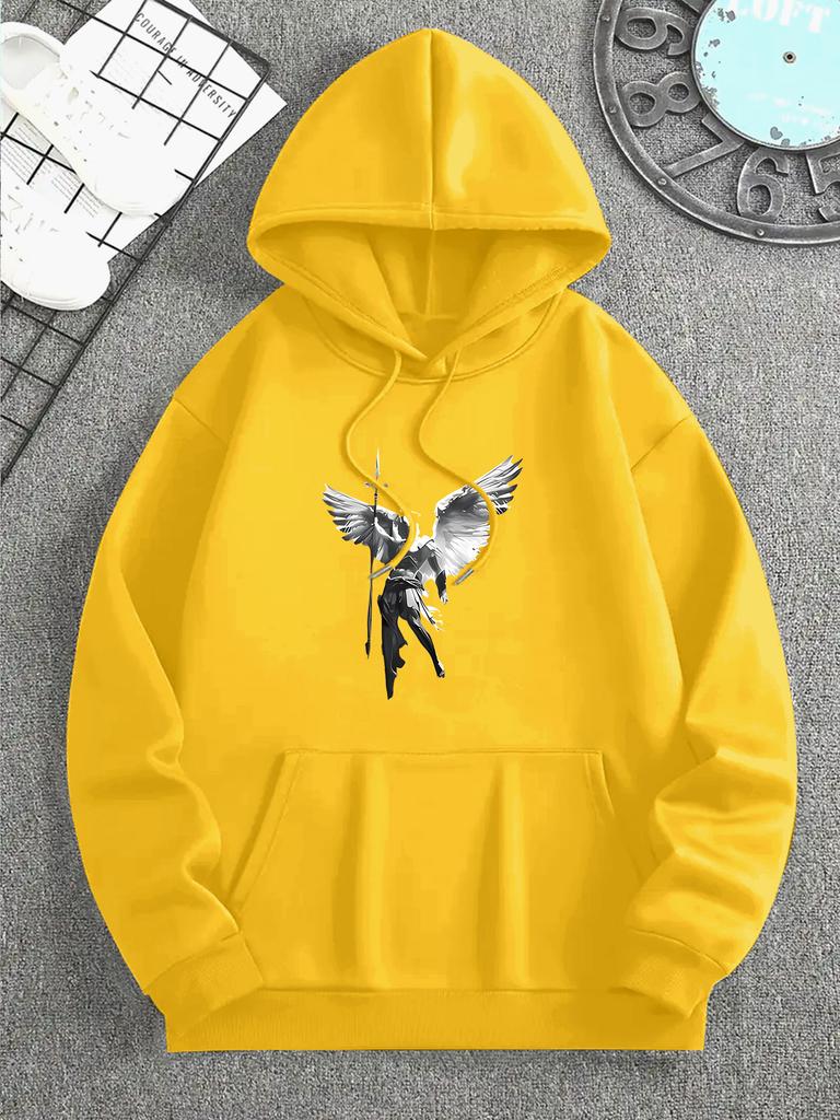 Felpa Sportiva con Cappuccio da Uomo Grunge Ala Spezzata Stampata Vestibilità Oversize Casual per Esterno Felpa Atletica