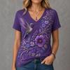 Women's 3D Print V-Neck Short Sleeve T-Shirt Loose Fit Casual Top